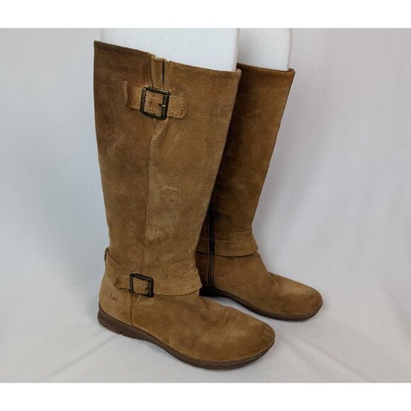 BOC Born sz 8M Riding Boots Brown Suede Leather Buckle Zip Knee High Pirate Boho - Picture 1 of 14